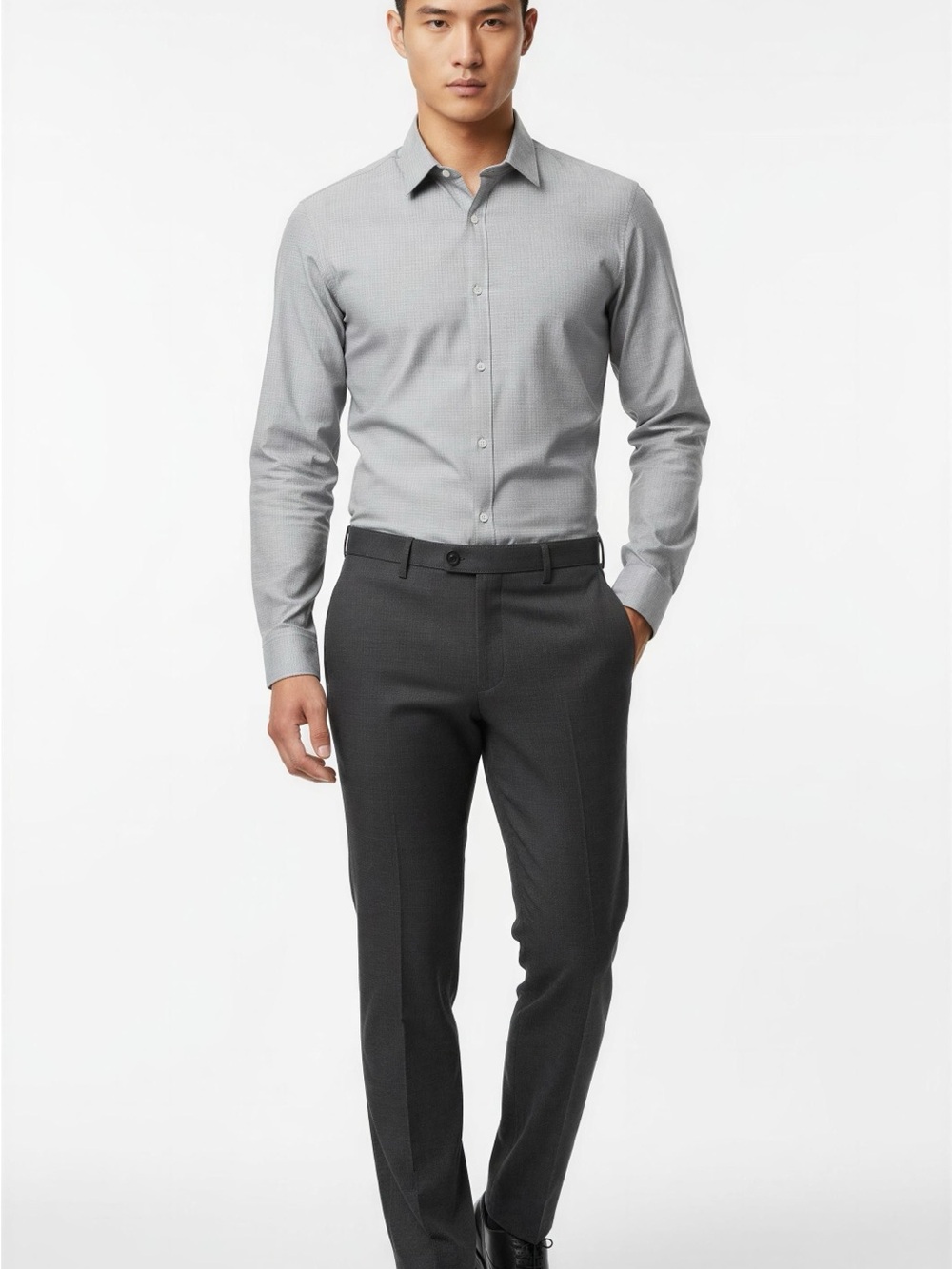 H&M Light Gray Patterned Dress Shirt
